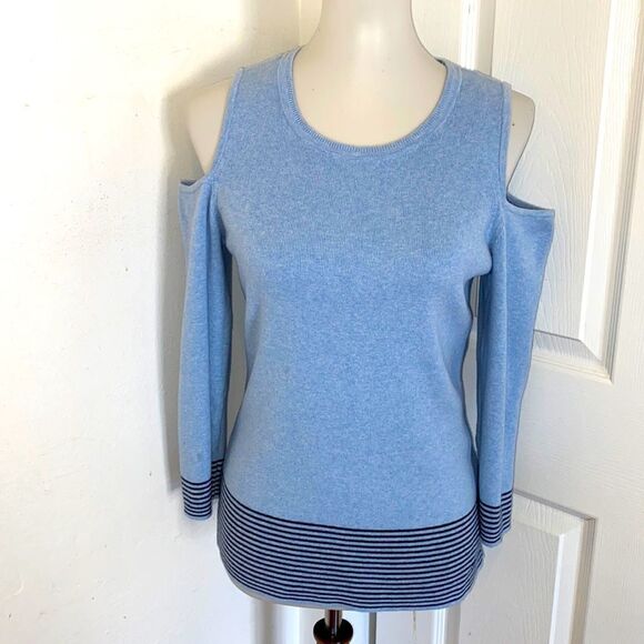 Tommy Hilfiger Cold Shoulder Long Sleeve Blue Sweater - Picture 1 of 5